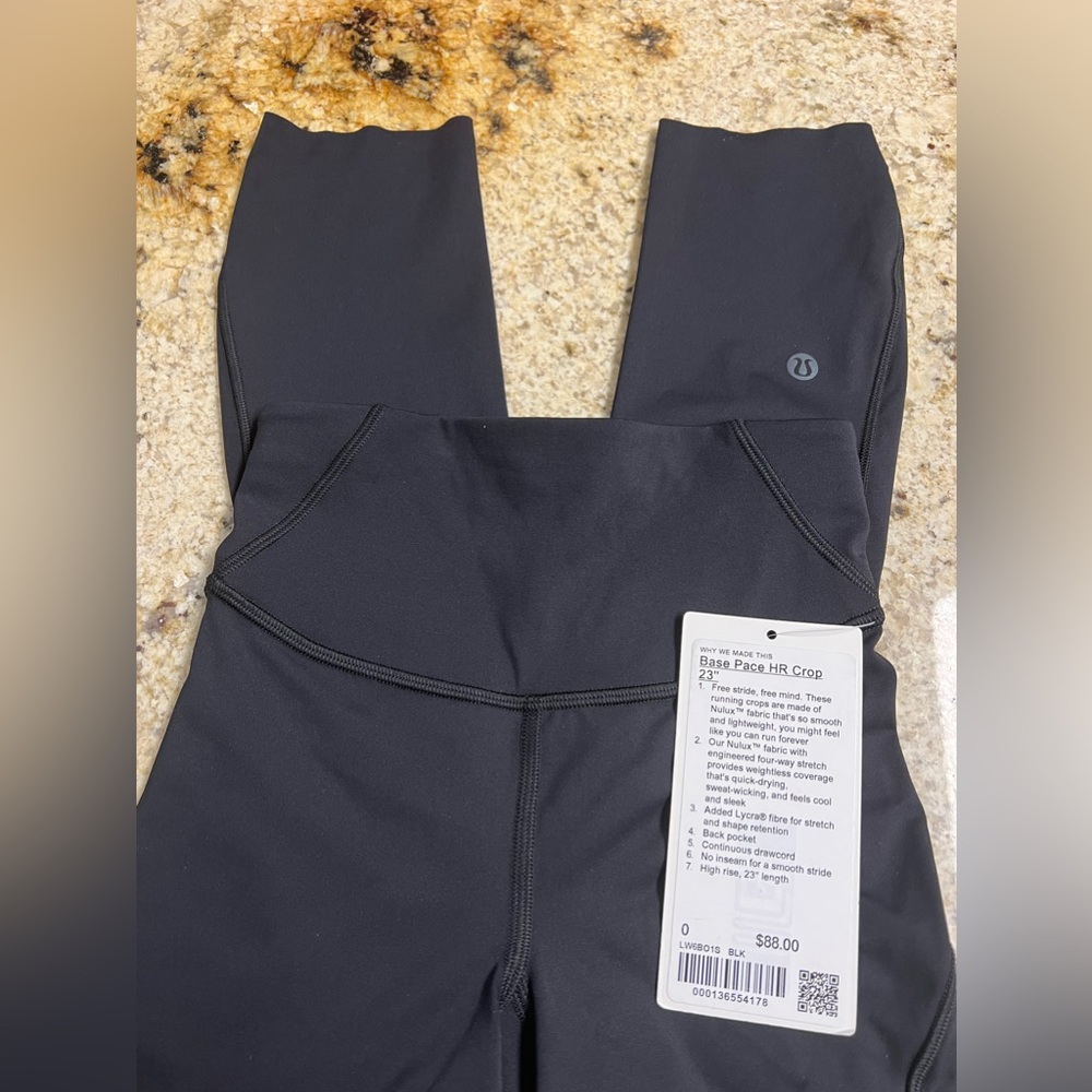 Lululemon Black Base Pace High Rise Crop Legging 23" size 0 NWT - Picture 2 of 3